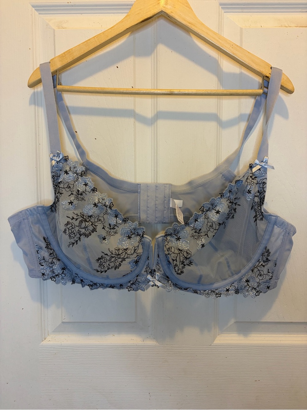 Cacique Light Blue Floral Embroidered Unlined Balconette Bra 50C